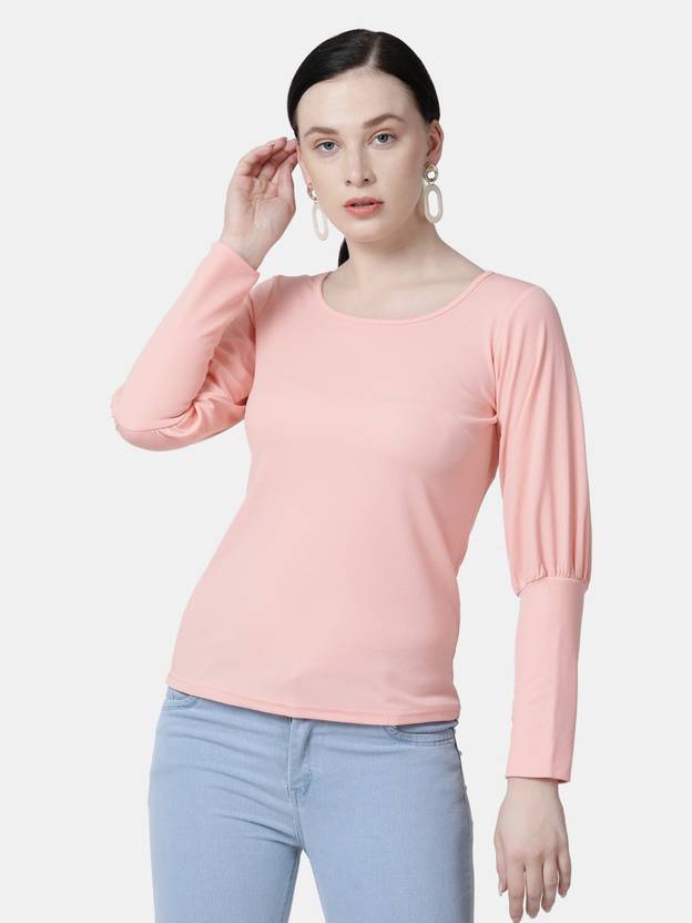 Westhood Casual Regular Sleeves Solid Women Pink Top