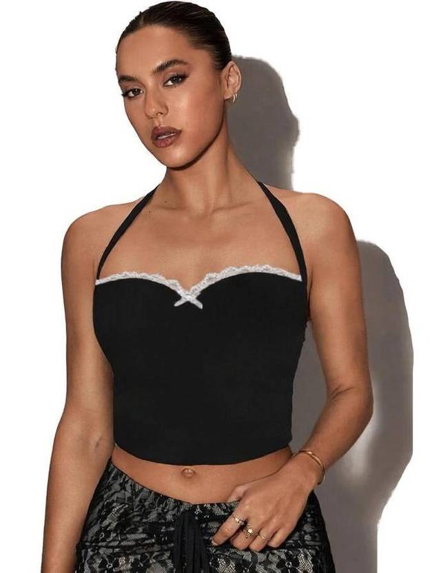 TIVANTE Casual Solid Women Black Top