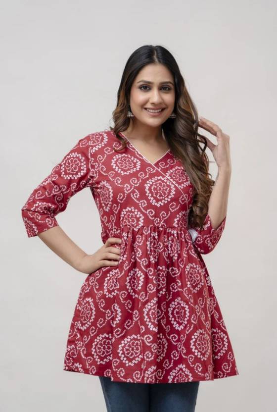 ROOPMYTRA Casual Regular Sleeves Floral Print Women Grey Top