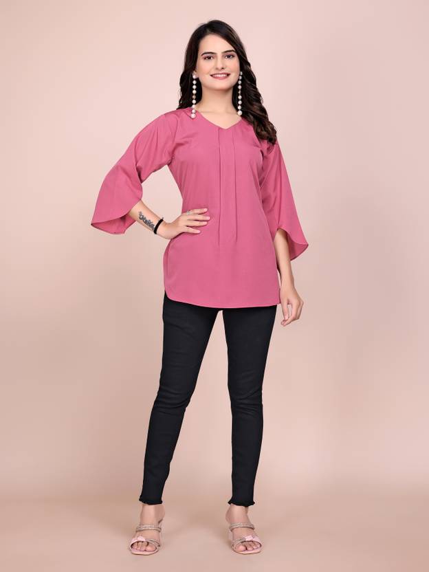 Diamoon Formal Solid Women Pink Top