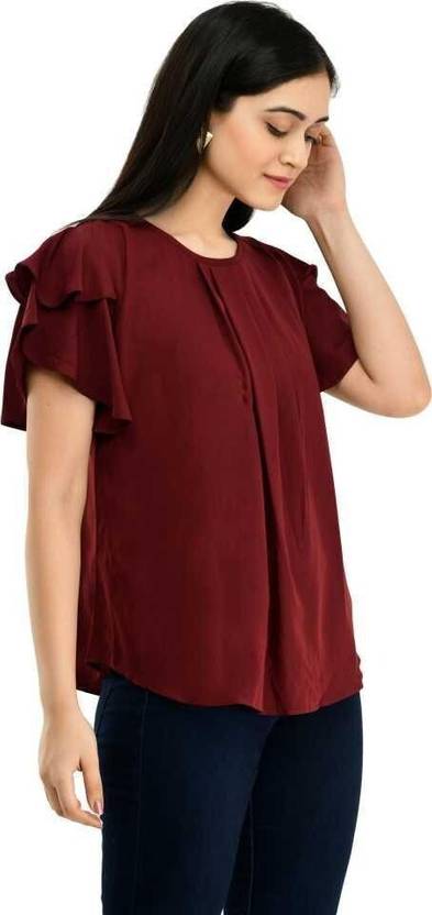 Diamoon Casual Solid Women Maroon Top