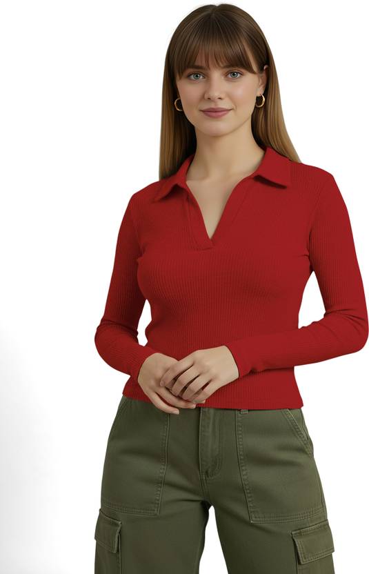 Maheshvi Casual Regular Sleeves Self Design Women Red Top