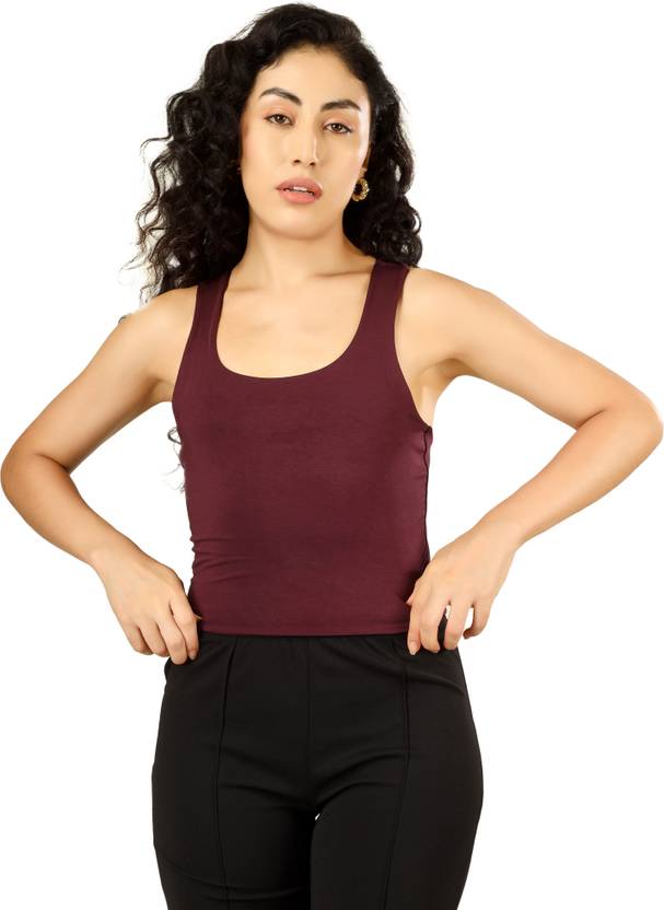BlueFicus Casual Sleeveless Solid Women Maroon Top