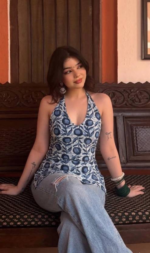 VRAJRANI TRENDS Casual Sleeveless Printed Women Blue Top