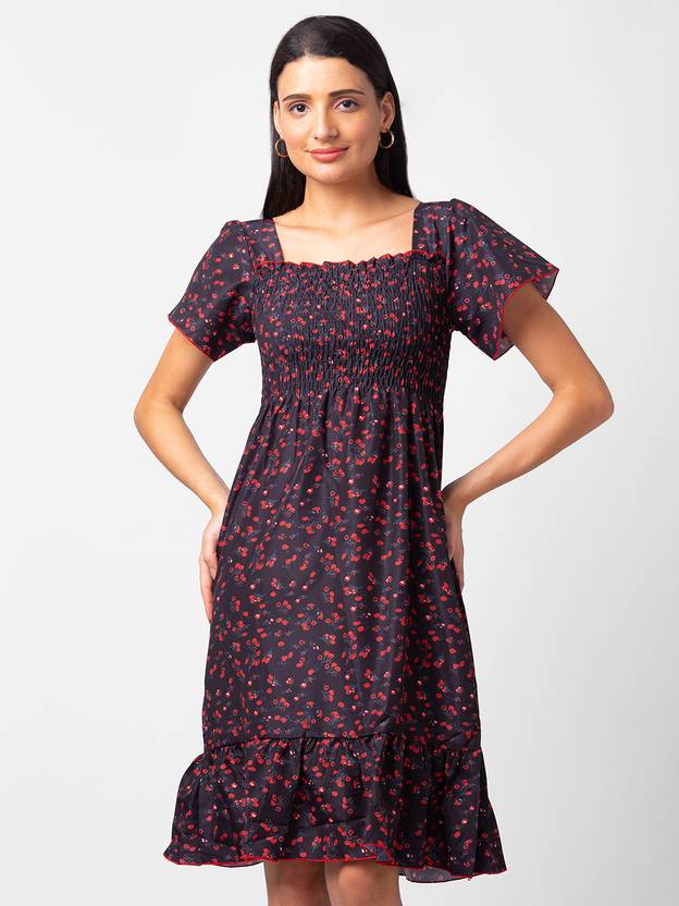 BoStreet Women A-line Red, Blue, Black Knee Length Dress