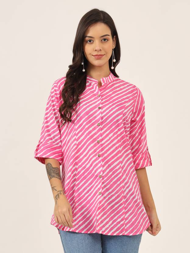 DIVENA Women Striped Casual Pink Shirt