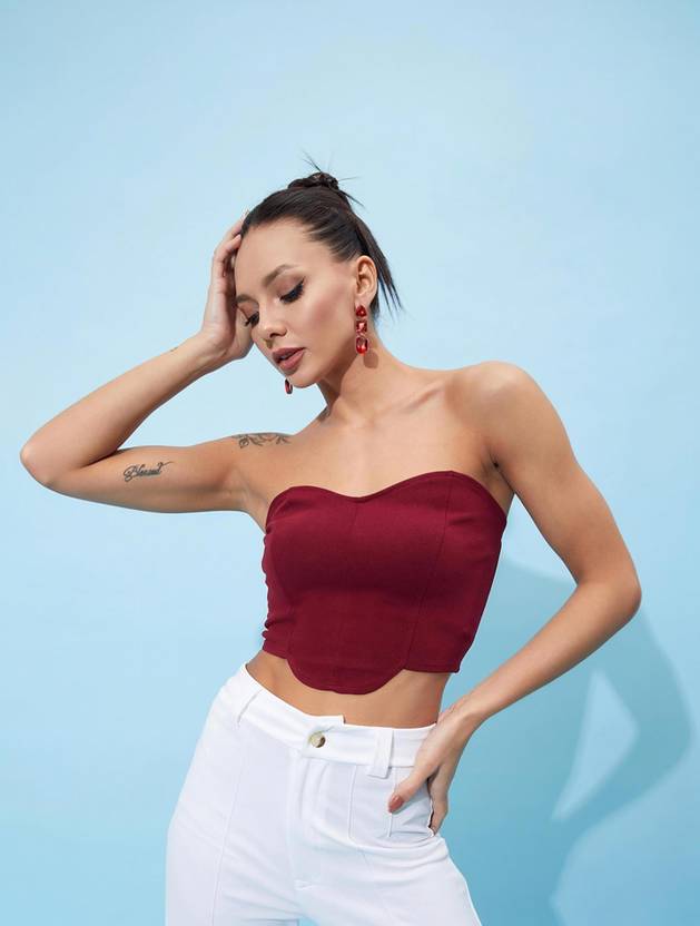 ATHENA Party Sleeveless Solid Women Maroon Top