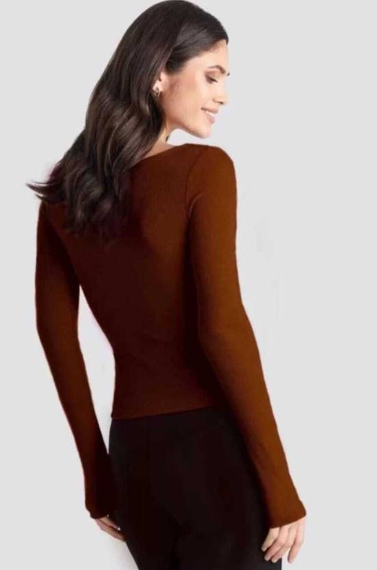 Casual Regular Sleeves Solid Women Brown Top