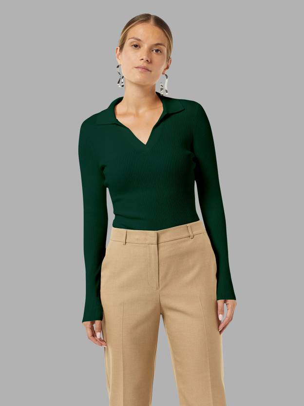 NAVYANKAA Casual Regular Sleeves Solid Women Dark Green Top