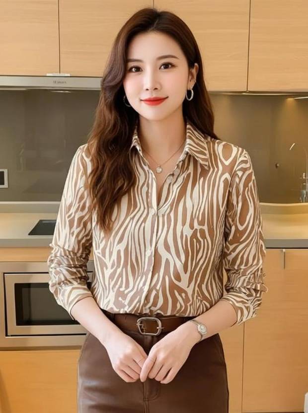 Leriya Fashion Casual Animal Print, Printed Women Brown Top
