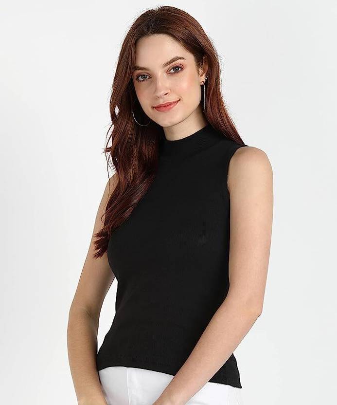 METRONAUT Casual Sleeveless Solid Women Black Top