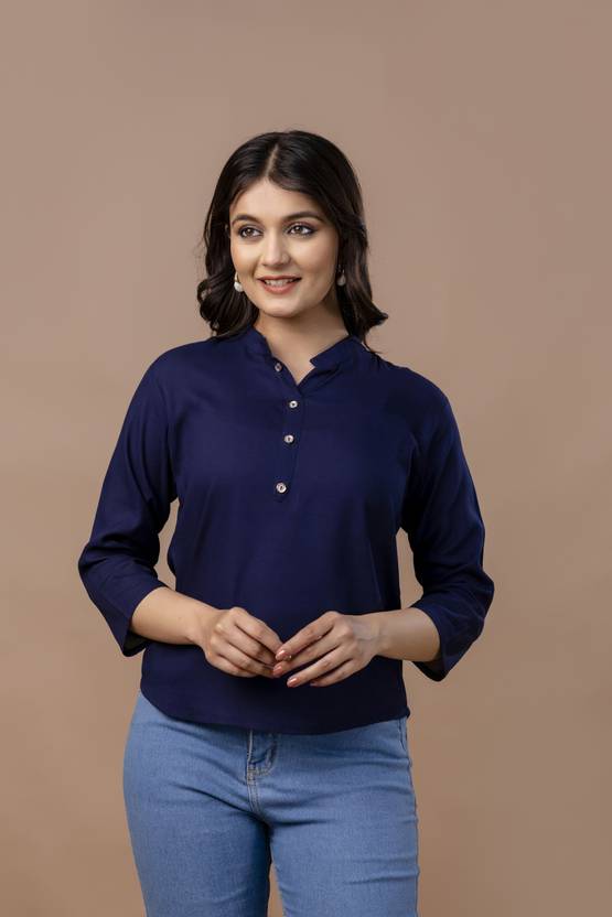 Adhisa Casual Regular Sleeves Solid Women Blue Top