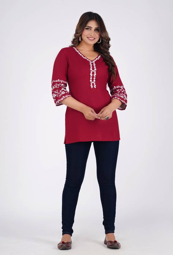 Emica Embroidered Viscose Rayon Straight Kurta for Women