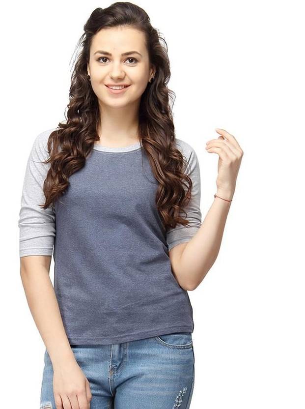 PINACOLADA Casual Half Sleeve Solid Women Grey Top