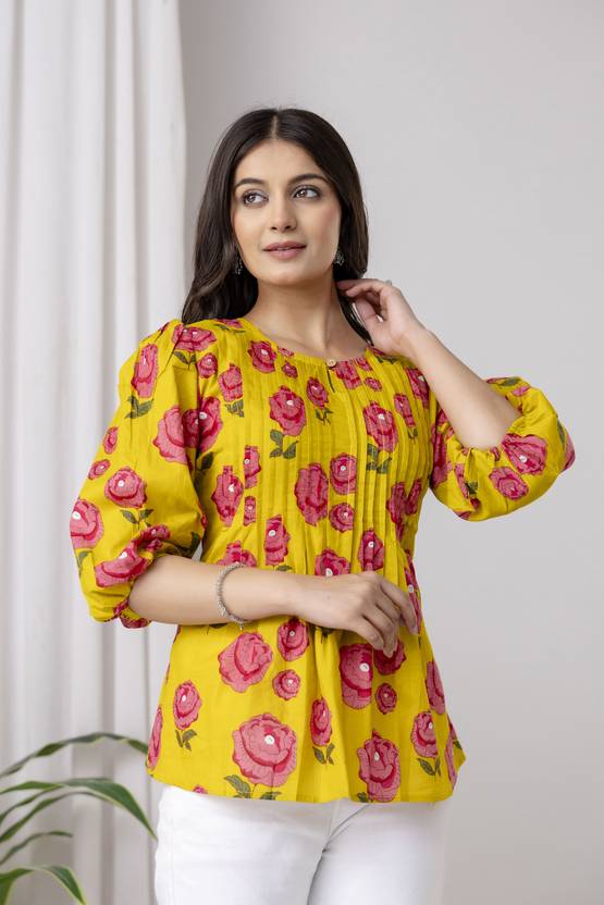 Nishabd Casual Regular Sleeves Floral Print Women Multicolor Top