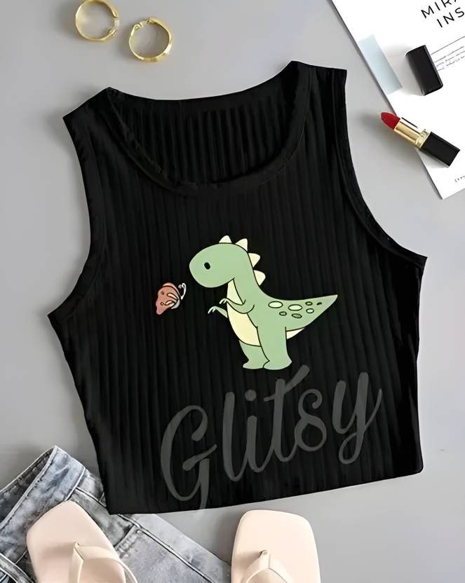 toystshirt Casual Striped Women Black Top