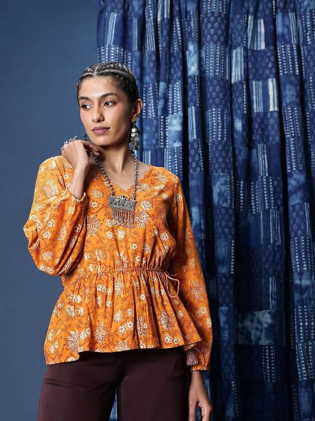 Taavi Casual Regular Sleeves Printed Women Yellow Top