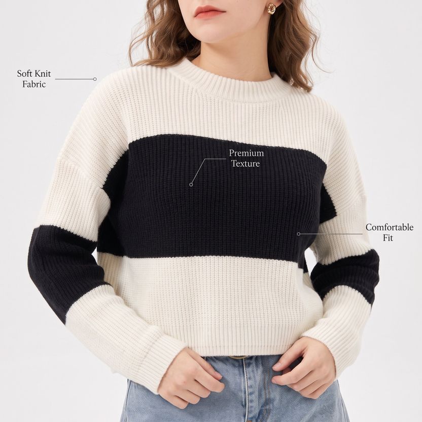 Aryan Women Black, White Dolman Sleeve Top - Image 4