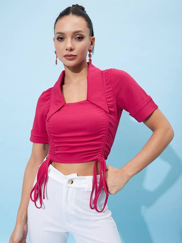 ATHENA Casual Regular Sleeves Solid Women Pink Top