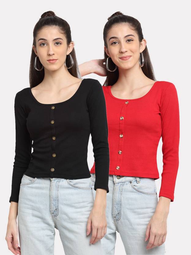 MIAZ LIFESTYLE Casual Solid Women Red, Black Top - Buy MIAZ LIFESTYLE
