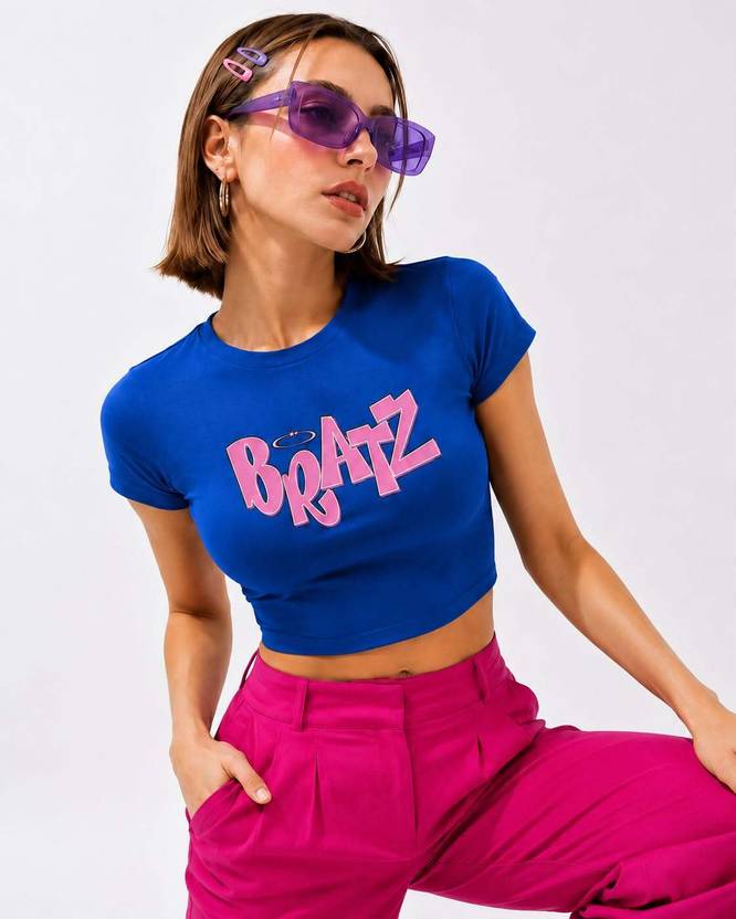 REDSTAG Casual Cap Sleeves Printed Women Blue Top