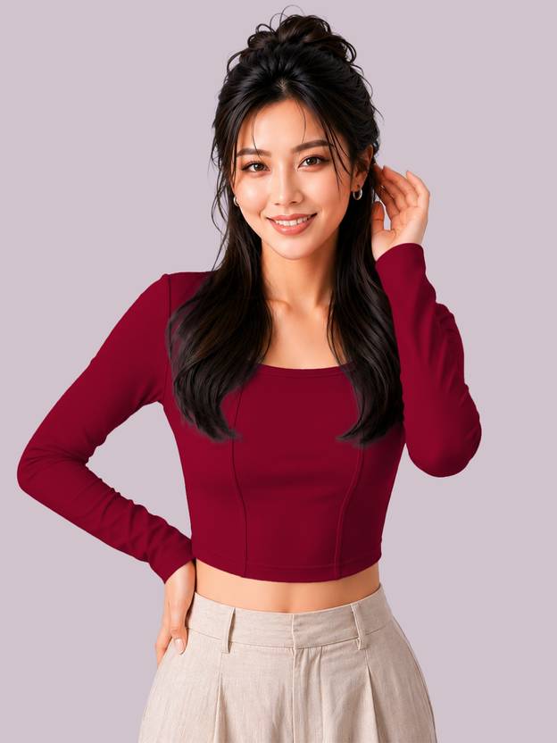 Maheshvi Casual Solid Women Maroon Top