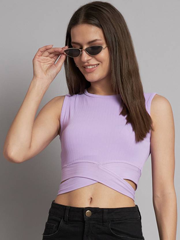 ADDYVERO Casual Sleeveless Solid Women Purple Top