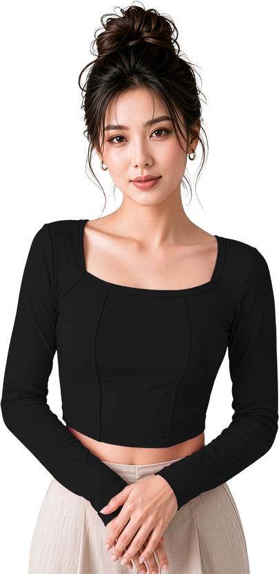 Maheshvi Casual Solid Women Black Top