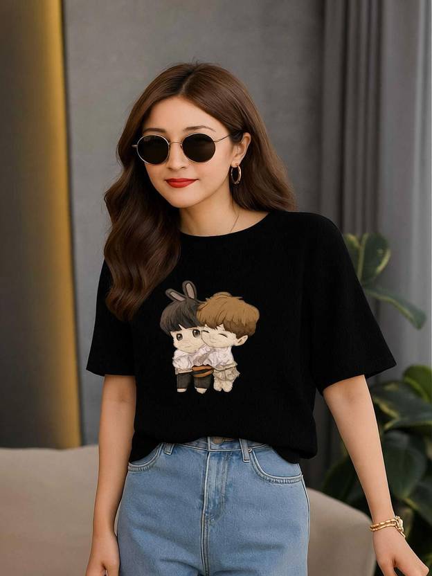 RKK Collection Casual Regular Sleeves Printed Women Black Top