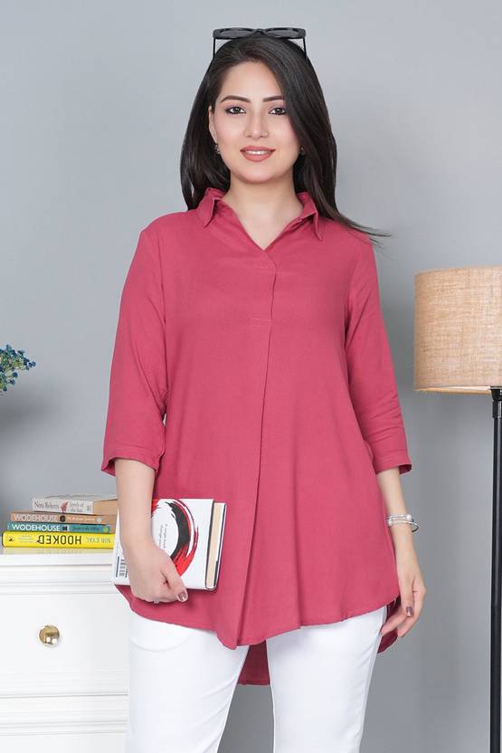 mlada Casual Regular Sleeves Solid Women Pink Top