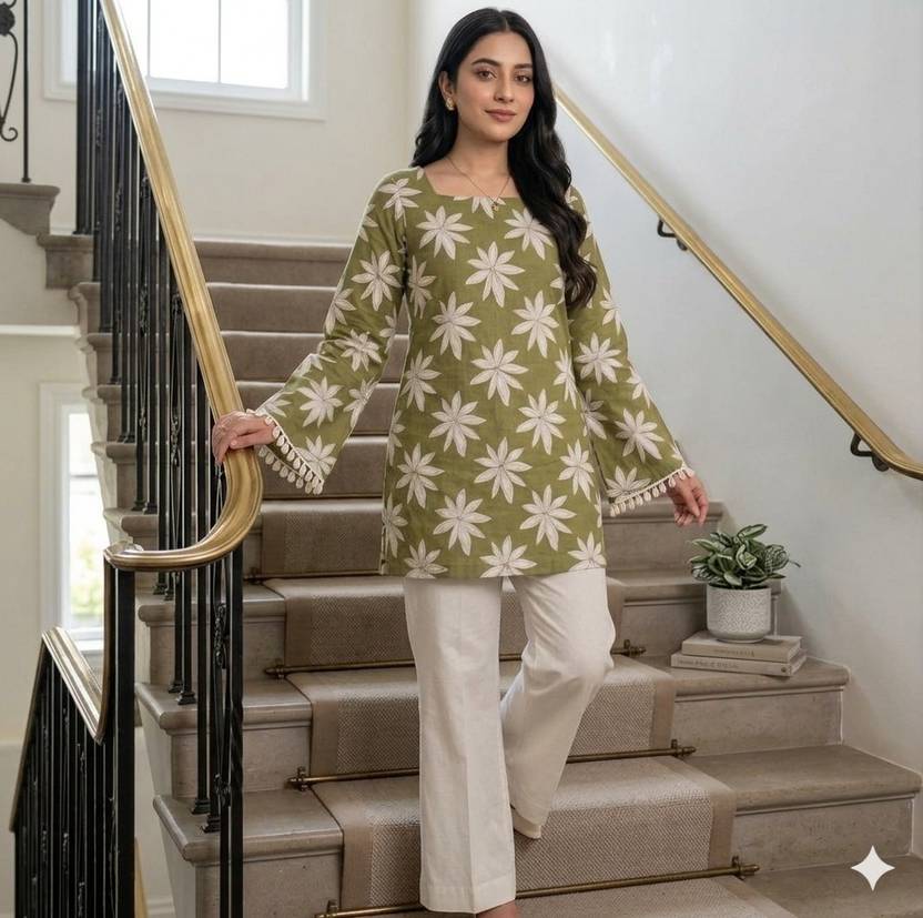 Andheriyas Collection Casual Regular Sleeves Floral Print Women Green Top