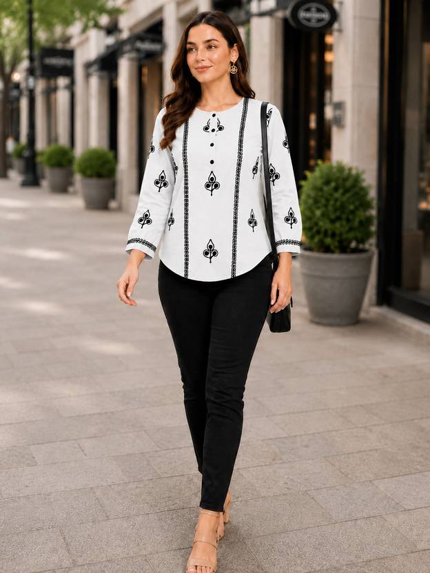 BlueKart Casual Embroidered, Ethnic Motifs Women White Top
