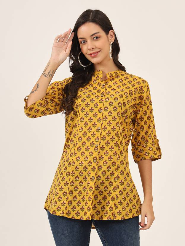 DIVENA Women Floral Print Casual Yellow Shirt