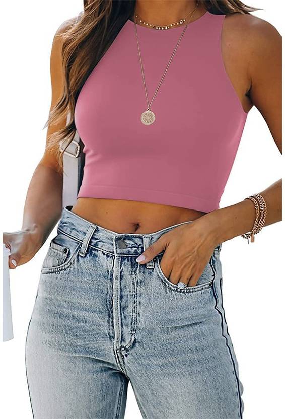 BoStreet Casual Sleeveless Solid Women Pink Top