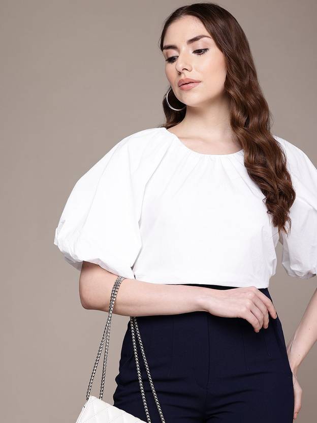 French Connection Casual Raglan Sleeves Solid Women White Top