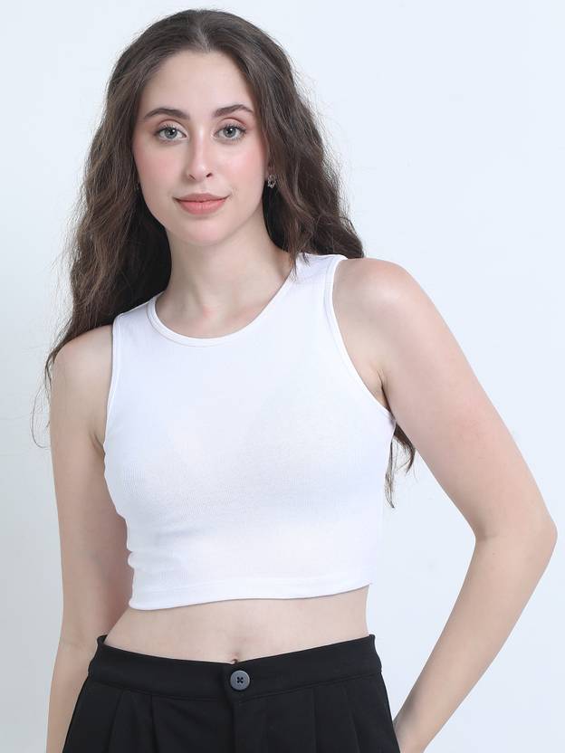 Chroma Style Casual Sleeveless Solid Women White Top