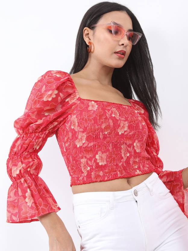 KETCH Casual Bishop Sleeve Printed Women Pink Top