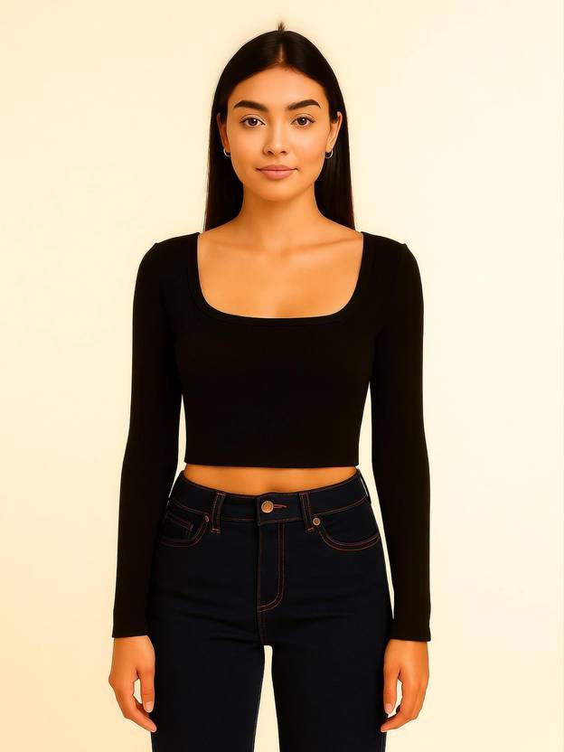 ZEROZABAR Casual Regular Sleeves Solid Women Black Top