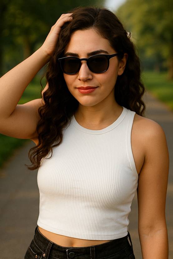 GLOWBERRY Casual Solid, Self Design Women White Top