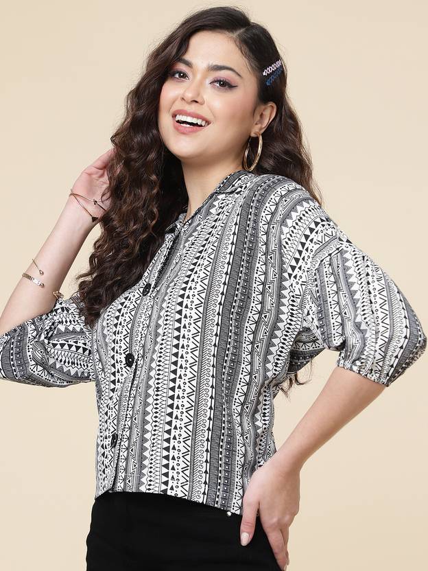 Bollyqueen Casual Regular Sleeves Self Design Women White Top