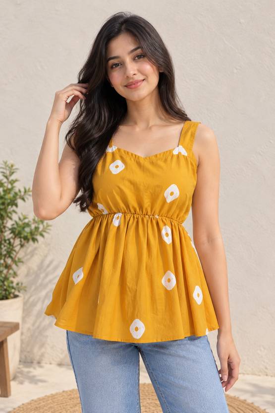 ABHIETHNICS Party Printed Women Yellow Top