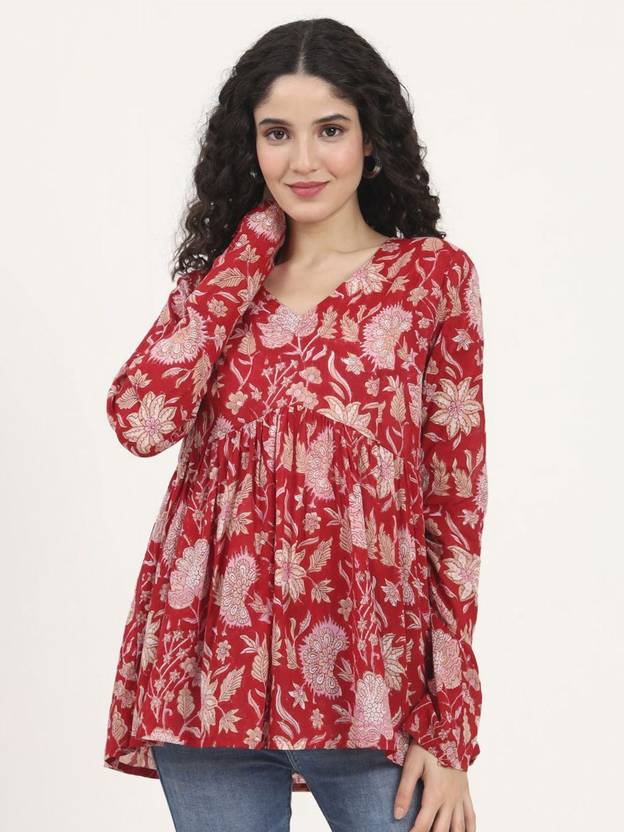KALINI Casual Regular Sleeves Printed Women Red Top
