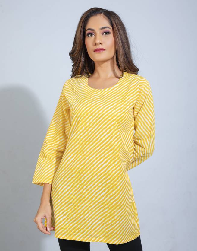 [Sizes XXL, 3XL] AMRUT VARSHA CREATION Casual Regular Sleeves Striped Women Yellow Top
