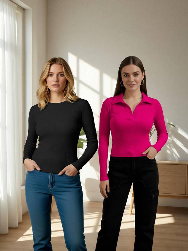 NAVYANKAA Casual Regular Sleeves Self Design Women Pink Top