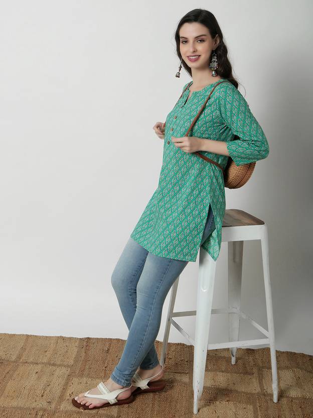 Janakdulari fashion Casual Regular Sleeves Printed Women Light Blue Top