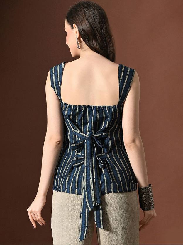 ABHIETHNICS Party Striped Women Dark Blue Top