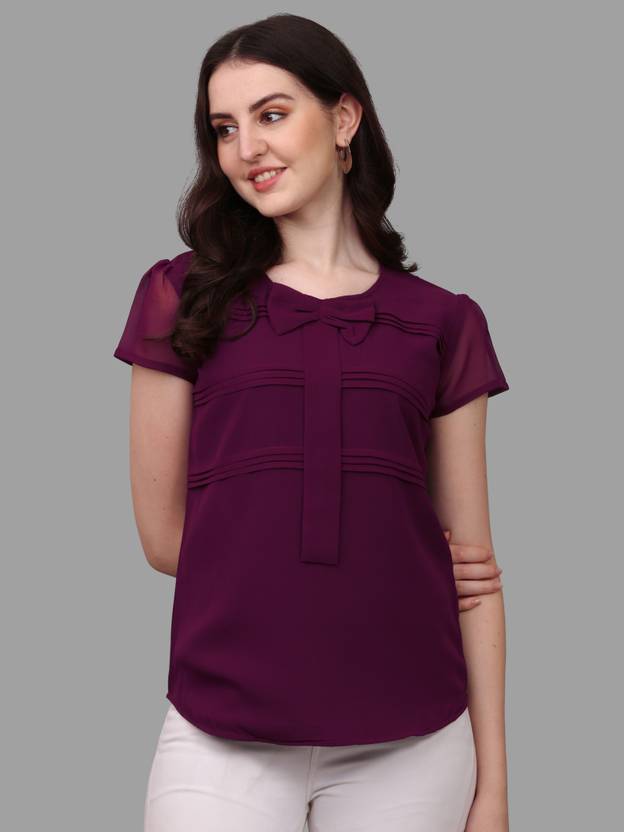 Kinjo Casual Regular Sleeves Solid Women Purple Top