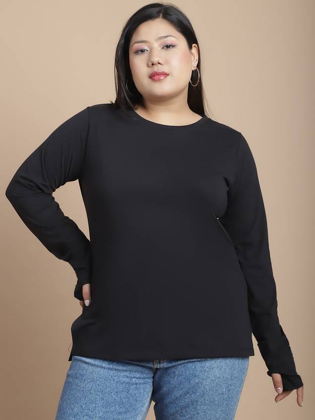 RIGO Casual Regular Sleeves Solid Women Black Top