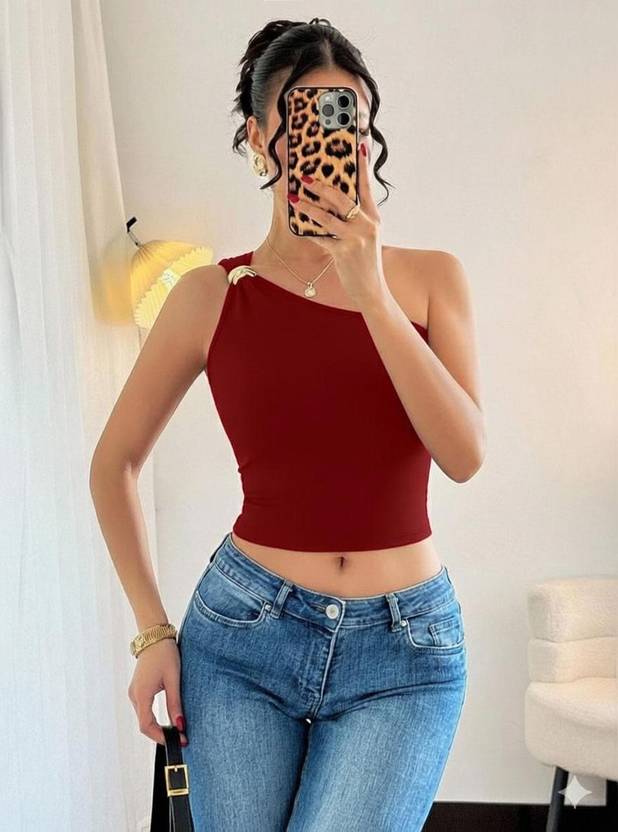 TIVANTE Party Solid Women Maroon Top