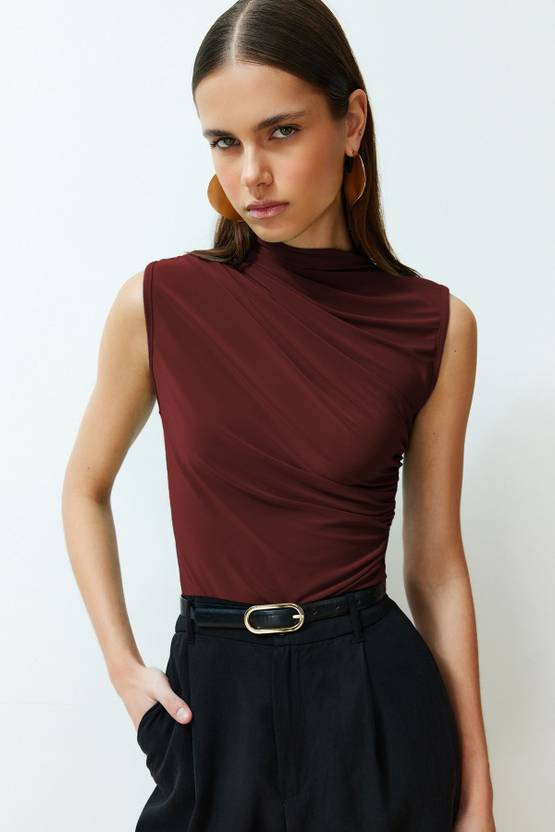 SIGHTBOMB Party Sleeveless Solid Women Maroon Top